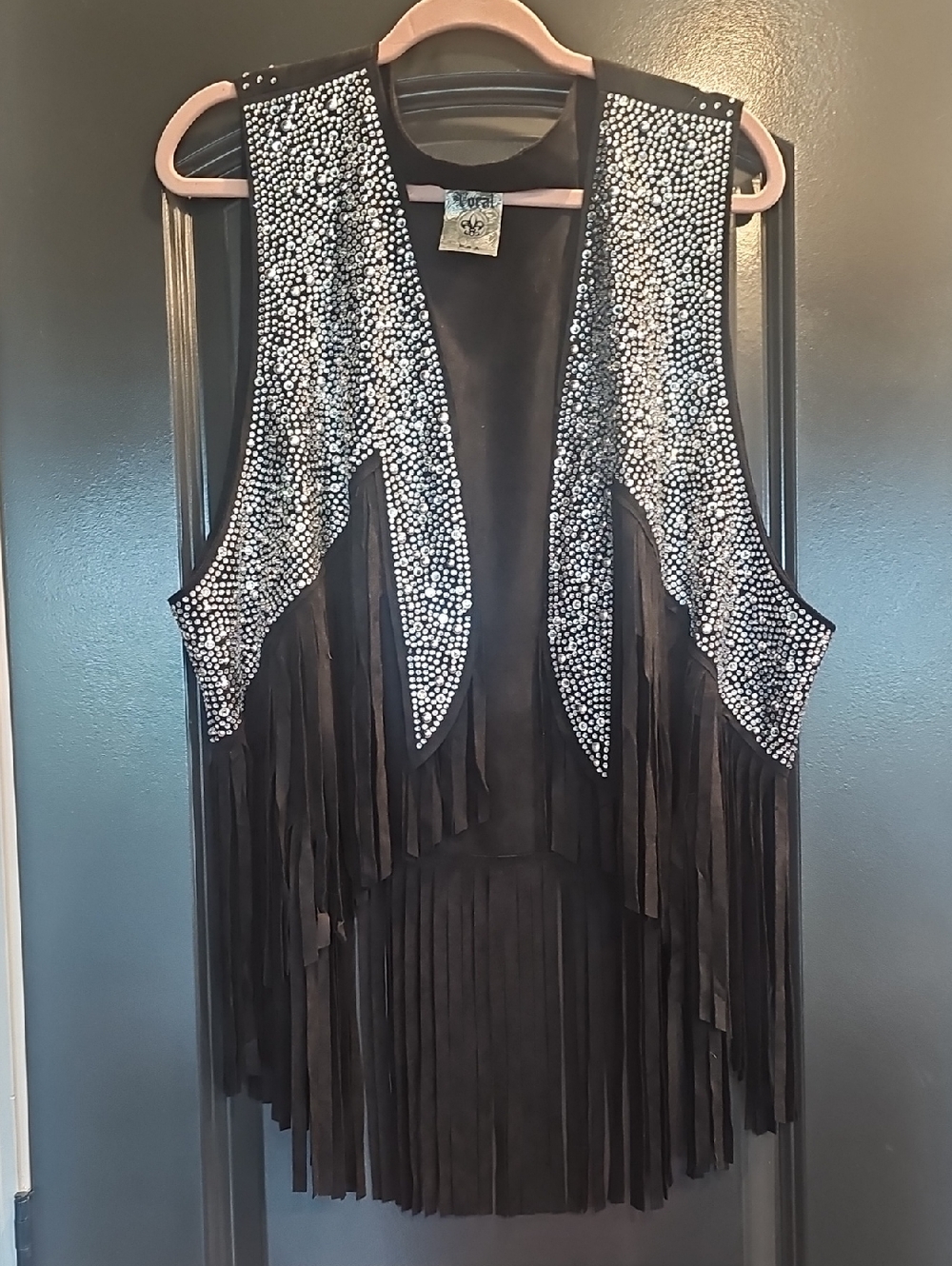 Vocal Western Fringe Faux Suede Rhinestone Embellished Vest